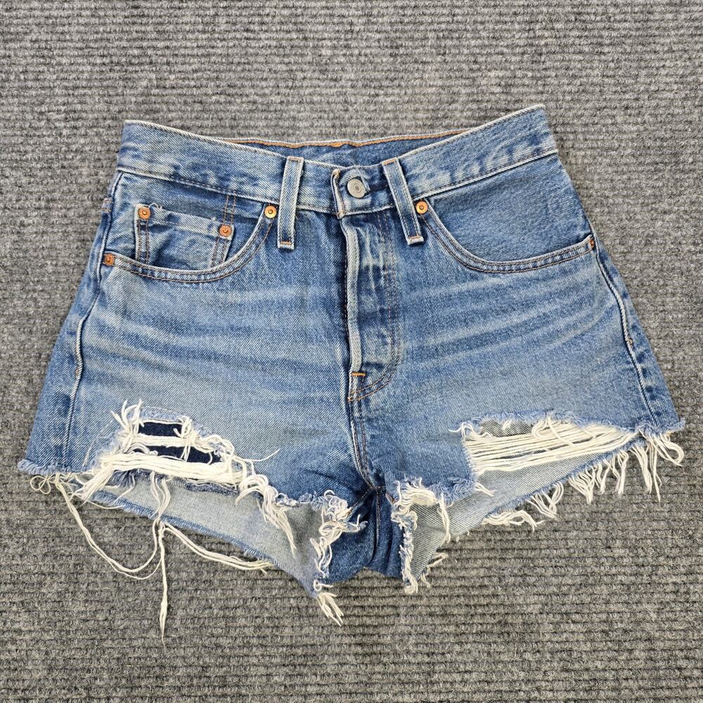 Levi's 501 Shorts Womens 26 Blue Distressed Cutoff Button Fly